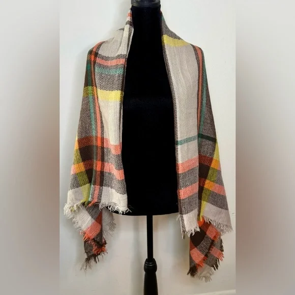 Funky monkey oversized plaid shawl scarf earth tone colors EUC - Picture 3 of 5